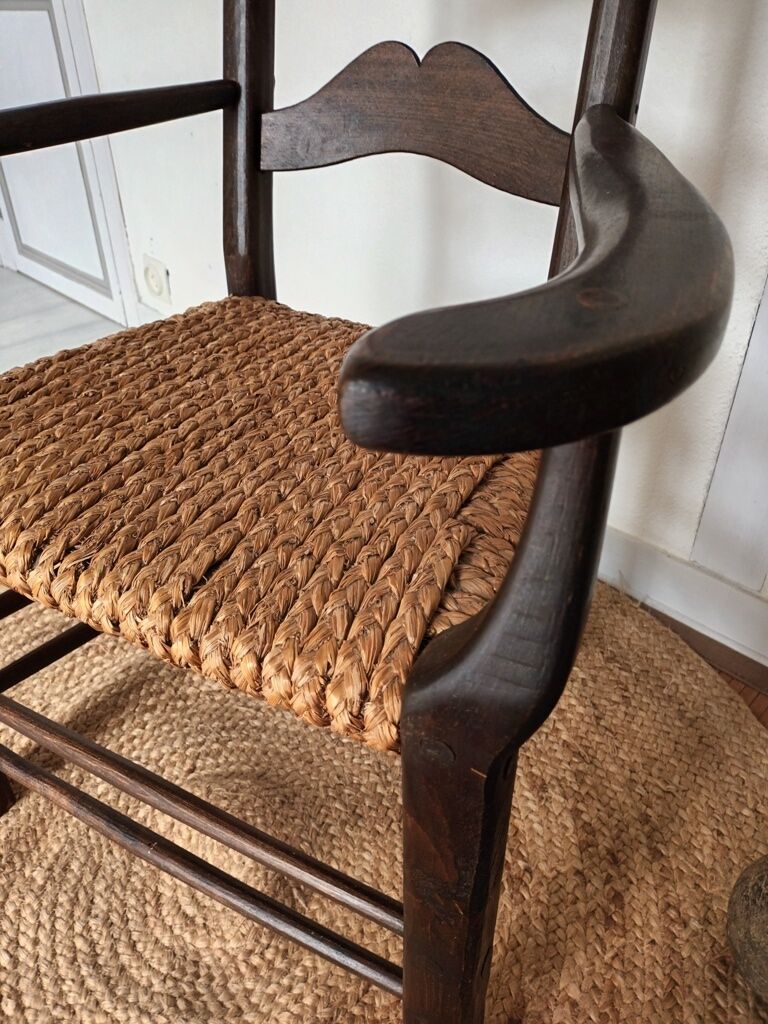 Brutalist armchair in woven straw