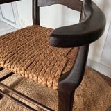 Brutalist armchair in woven straw
