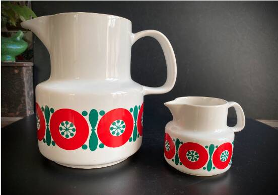 Vintage Melitta Germany Coffee Pot and Creamer - 70s Retro Pattern