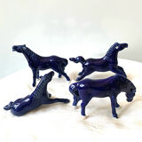 Lot 4 old horses vintage blue statuettes