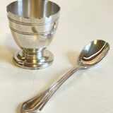 Vintage Silver-Plated Metal Egg Cup and Spoon for Birth