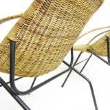 Pair Of 1950s French "Gazelle" Chairs In Rattan Wicker & Tubular Steel