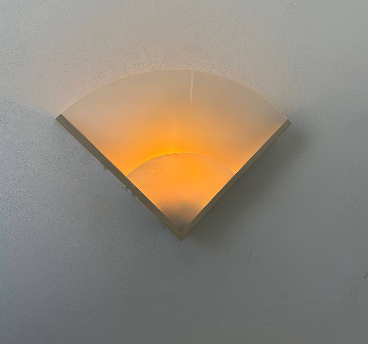 Vintage wall lamp, beige lacquered metal and sandblasted glass, France 1970