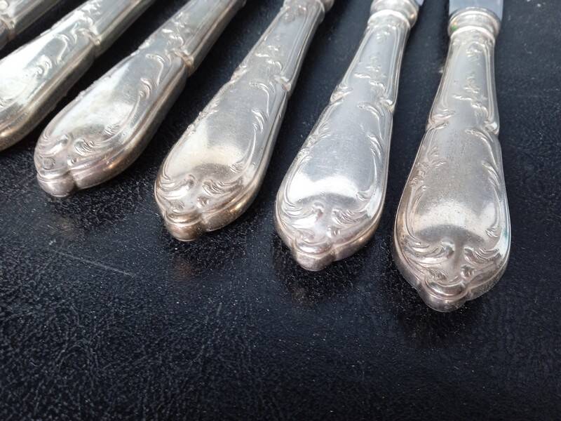 6 SFAM silver metal knives St Louis XVI