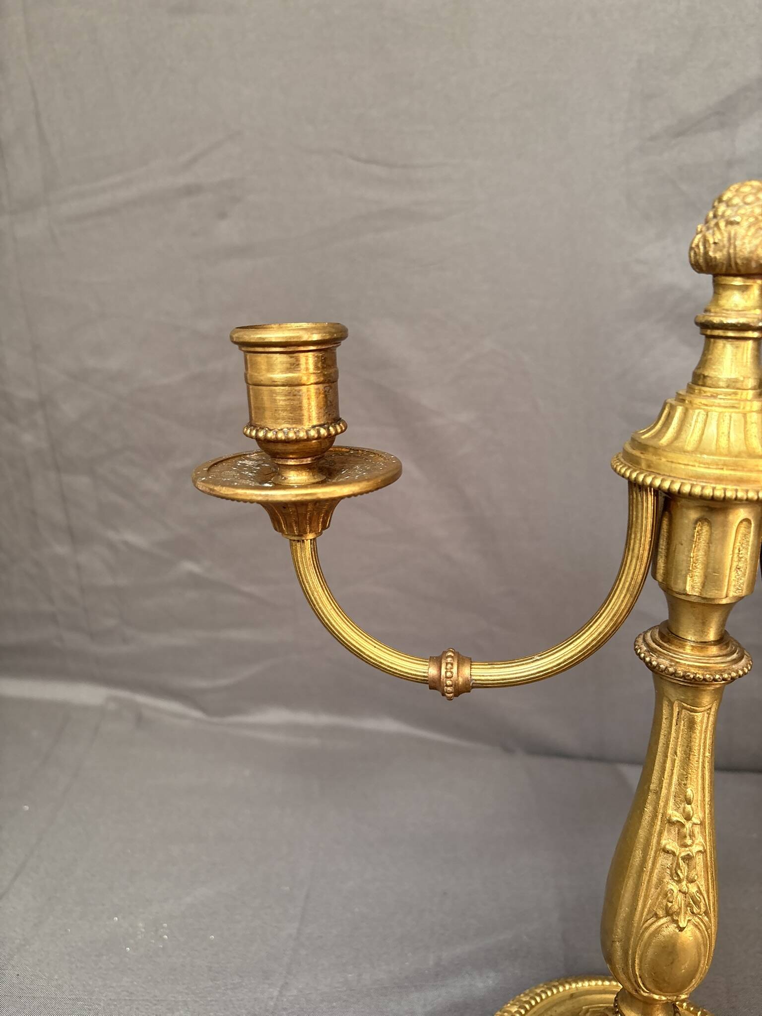 Antique Brass Gilded Candle Holder Chandelier Louis XVI Style