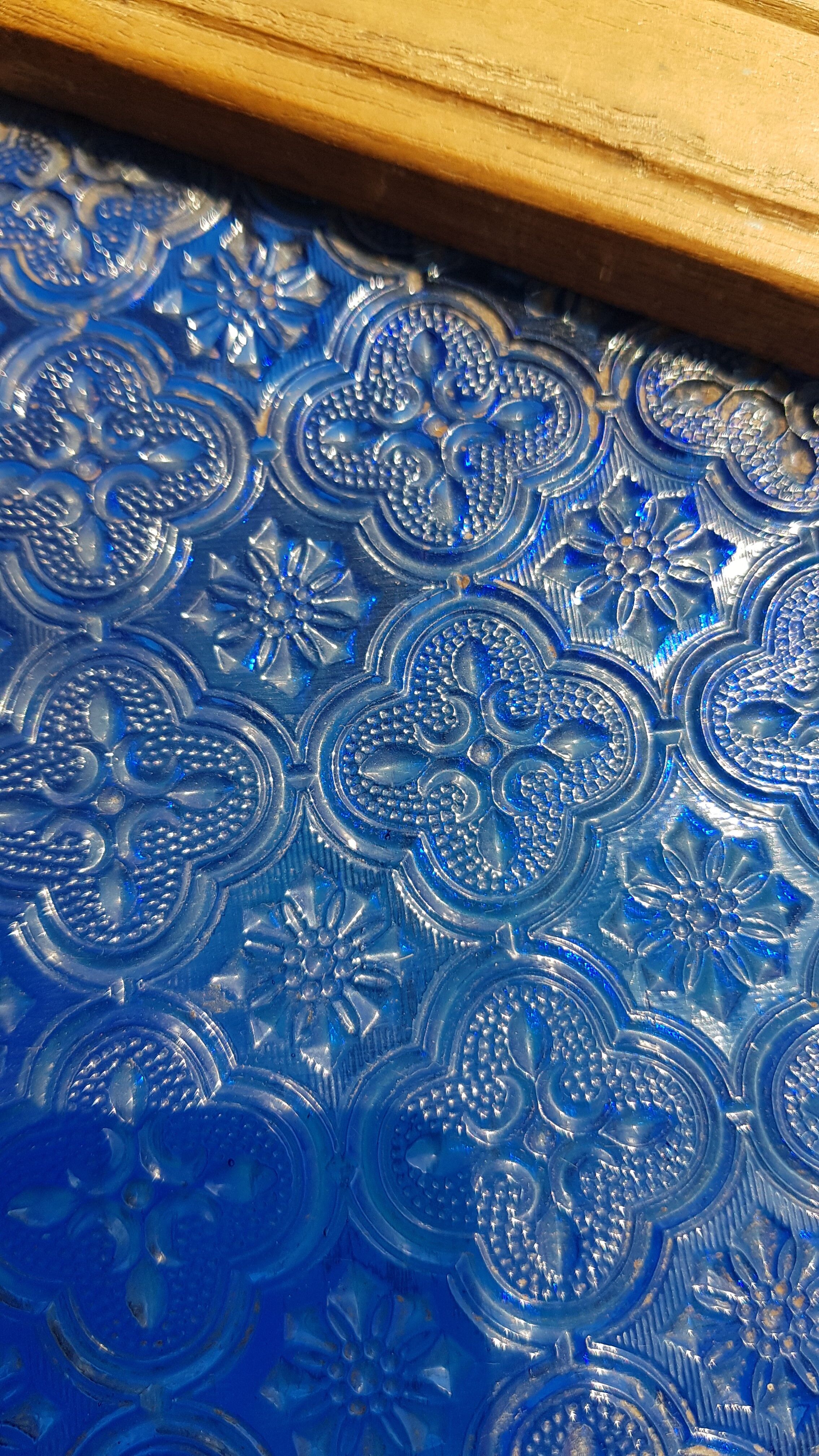 Old teak frame panel/window and 7 colored & embossed glass panels