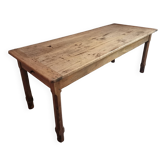 Old farmhouse dining table, rustic kitchen, poplar top, chestnut base, two drawers, 1800–1850.