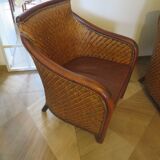 Woven rattan armchair and exotic wood - Colonial style - 1980s