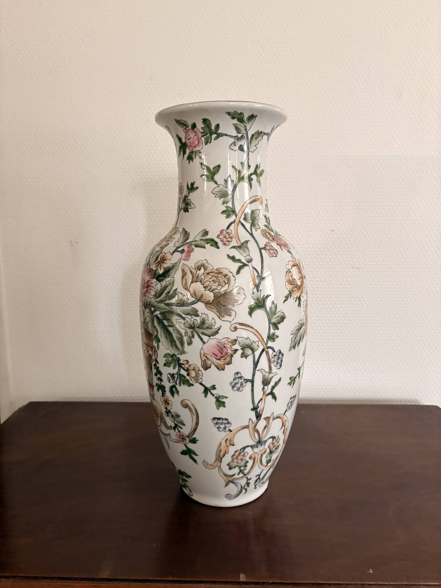 White Porcelain Vase Flowers China Famille Rose Peony Lotus Qianlong