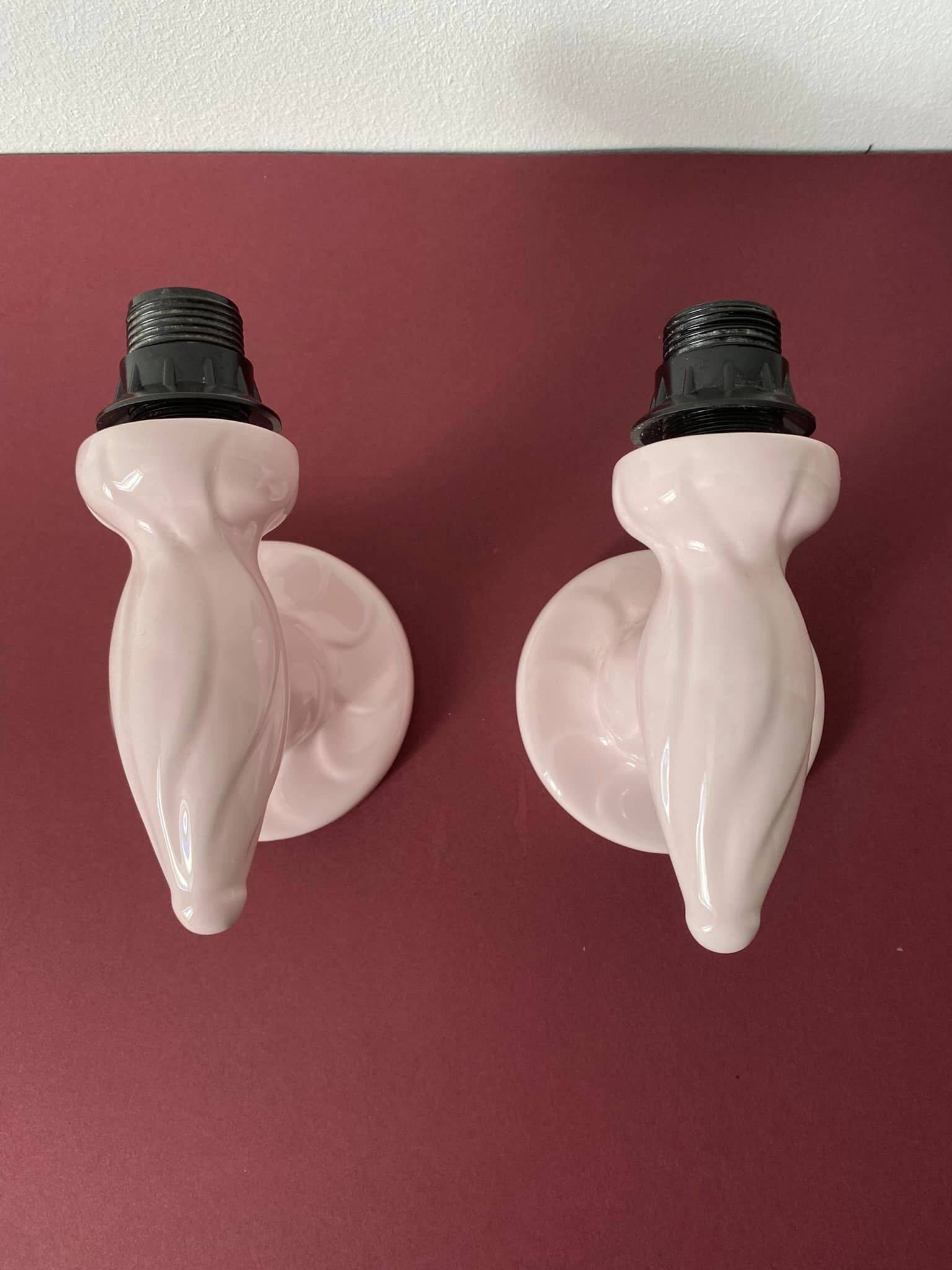 Pair of pink porcelain sconces, JM Porcelaine de Limoges
