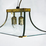 Esperia Pagoda chandelier brass and glass 1960s