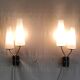 Asymmetrical double light wall sconces in brass, metal, and opaline - 50s