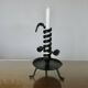 Medieval candlestick, blackened wrought and hammered iron, very good condition