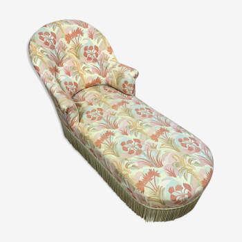 Chaise longue ou banquette de repos époque Napoléon III à tissu fleuri vers 1850