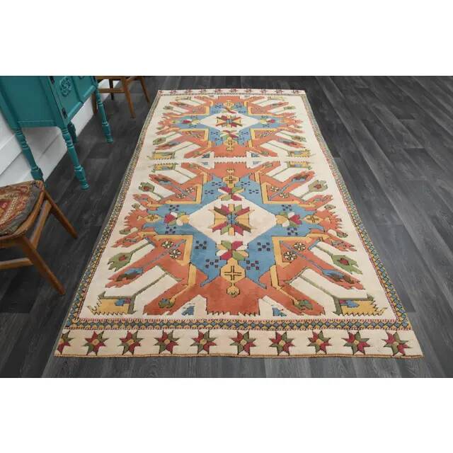 1970s Vintage Turkish Oushak Handmade Wool Cotton Orange Area Rug 175x329