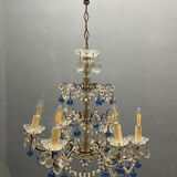Vintage Italian Macaroni Murano  Blue Chandelier
