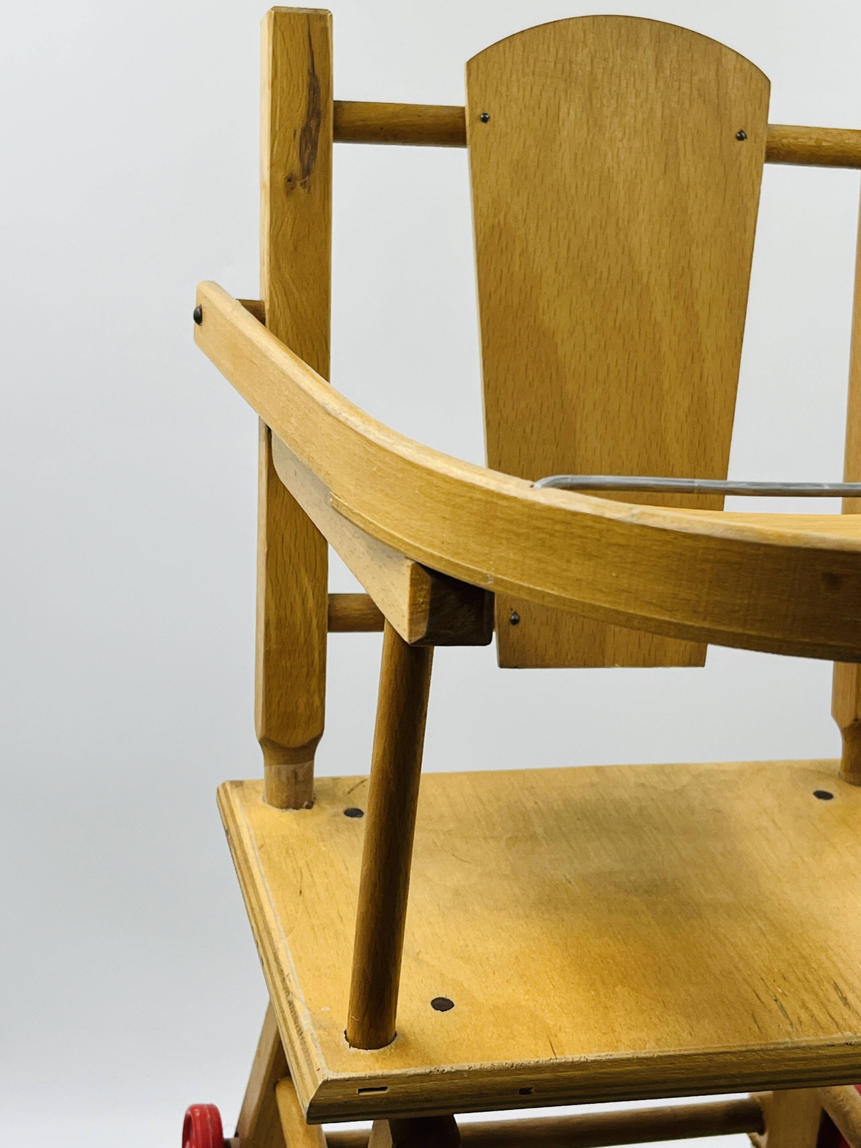 Vintage wooden doll high chair convertible into a walker