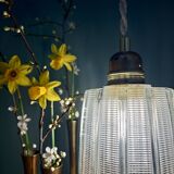 Vintage tulip suspension in holophane glass