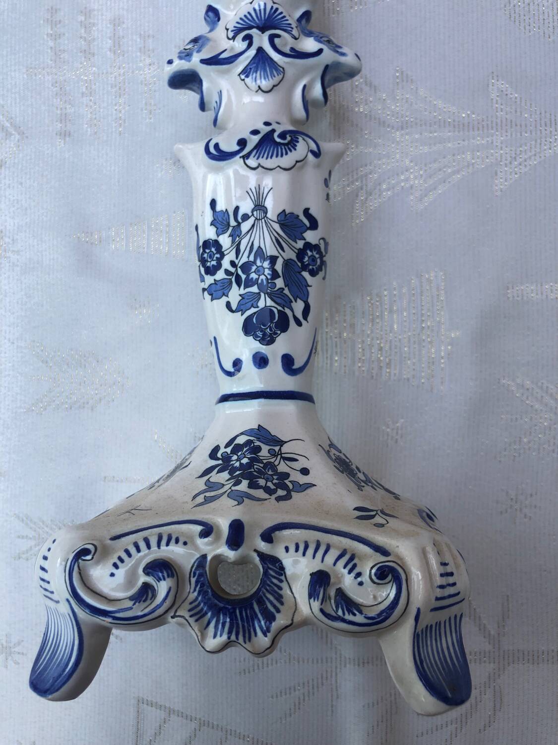Hand-painted Moustiers porcelain candle holder