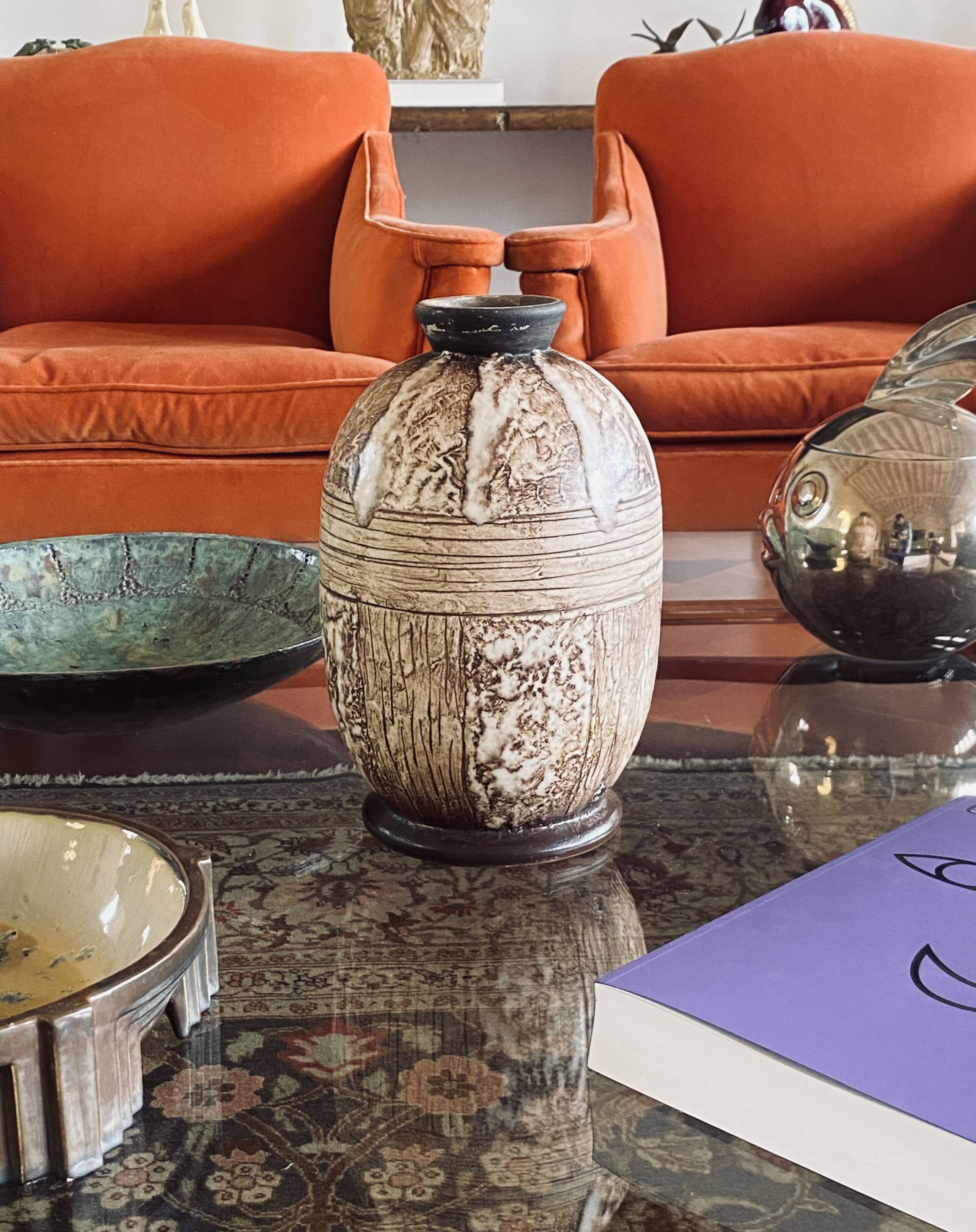 Louis Auguste Dage, Art Deco unique ceramic vase, France 1930