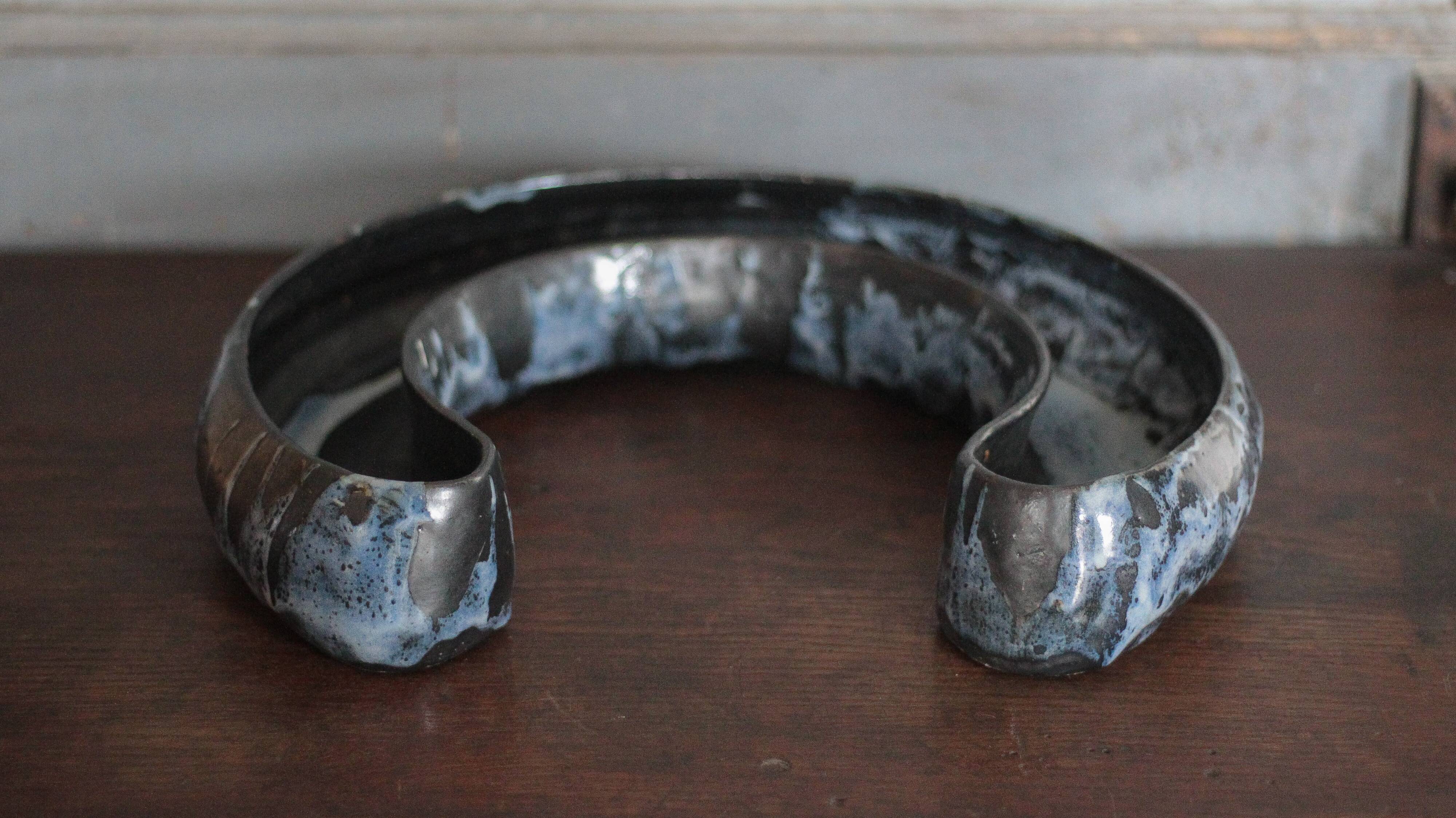 Ceramic jardinière signed Blain Francoise, pottery La Borne, centre of your