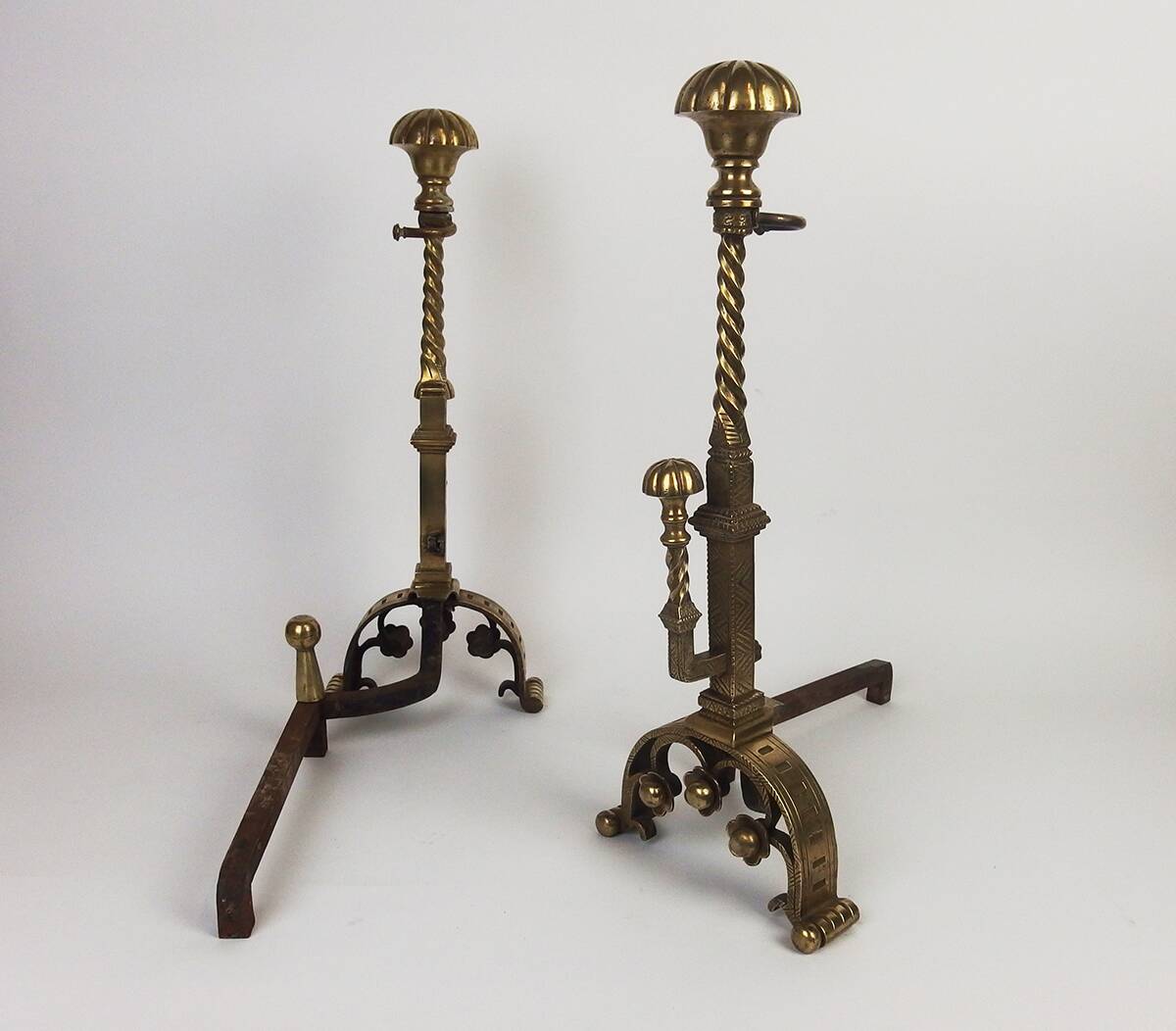 Pair of neo-gothic style bronze andirons