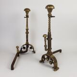 Pair of neo-gothic style bronze andirons