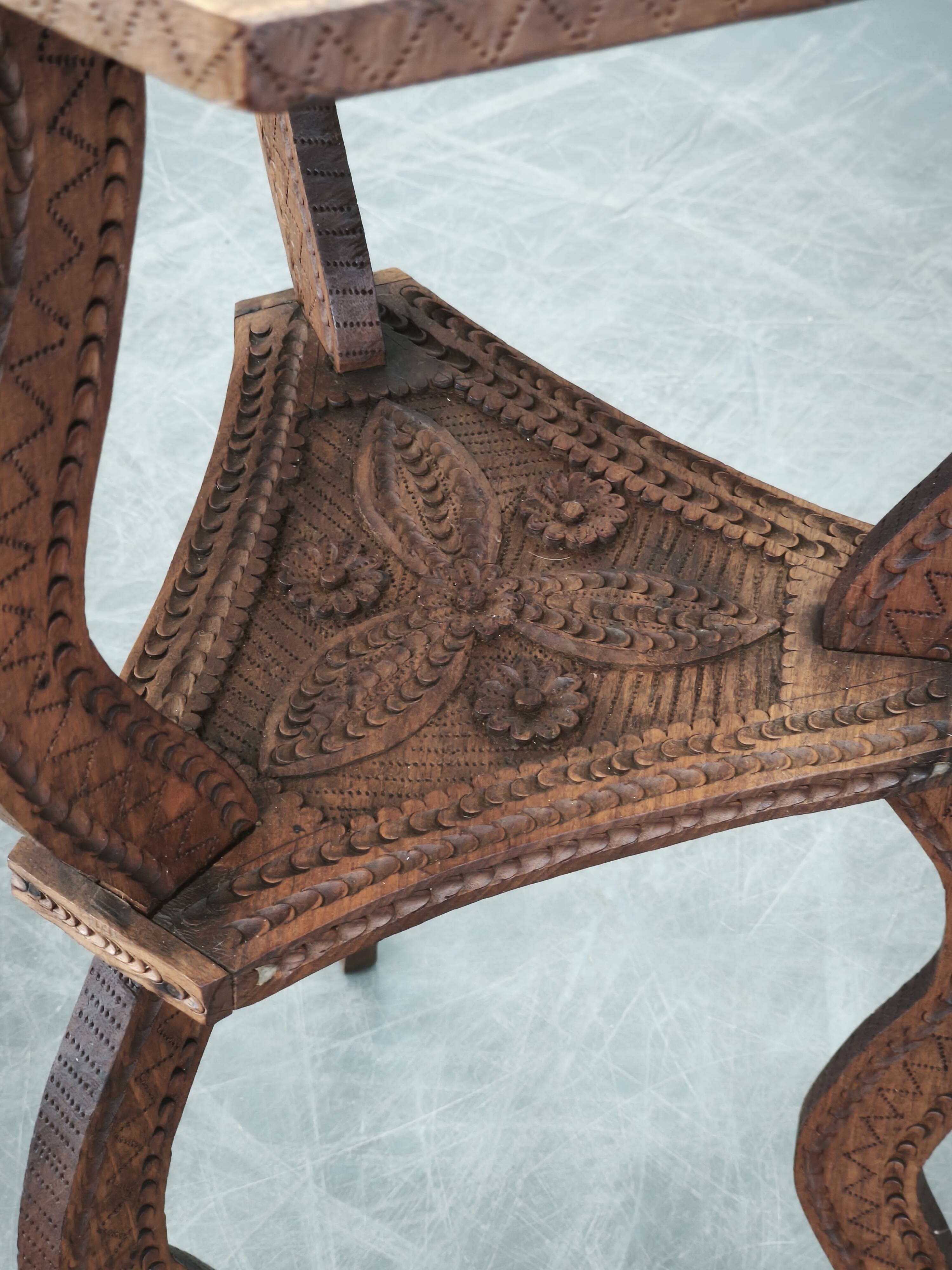 Circa 1900 Central European Hand-Carved Beech Side Table