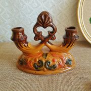 Paire de bougeoirs double barbotine - vintage