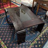 Vintage rosewood and smoked glass coffee table from the 1980s