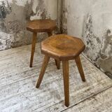 Pine stools with curved seat from the 50s