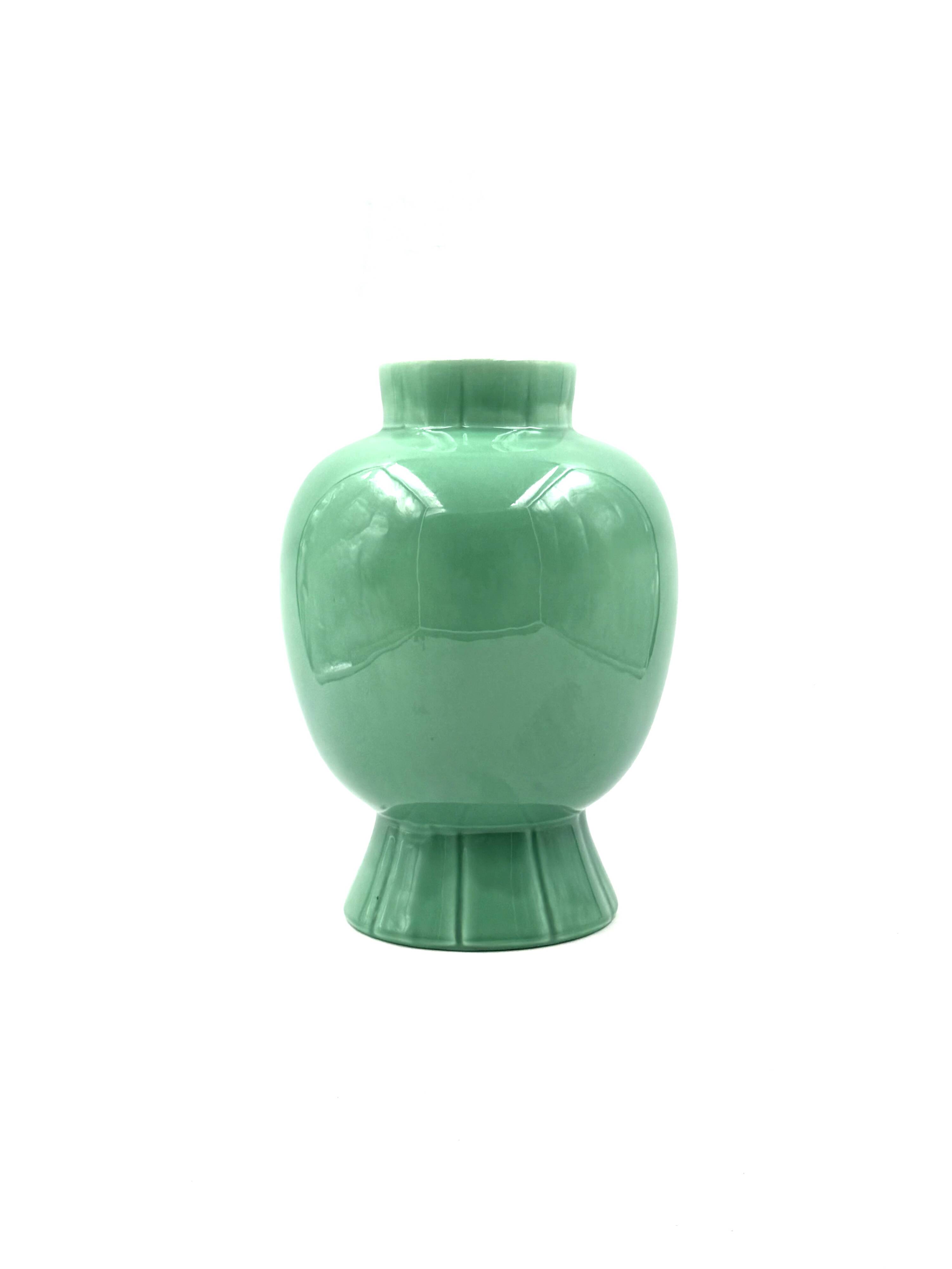 Paul Millet, Art Deco green ceramic vase, Sevres France 1930s