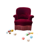 Vintage bordeaux mini armchair / children's chair with fringes