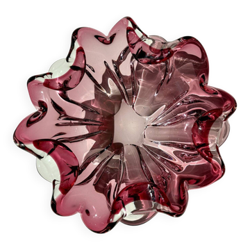 Floral glass coupe/trinket dish from Murano, pink, 1960s/70s.