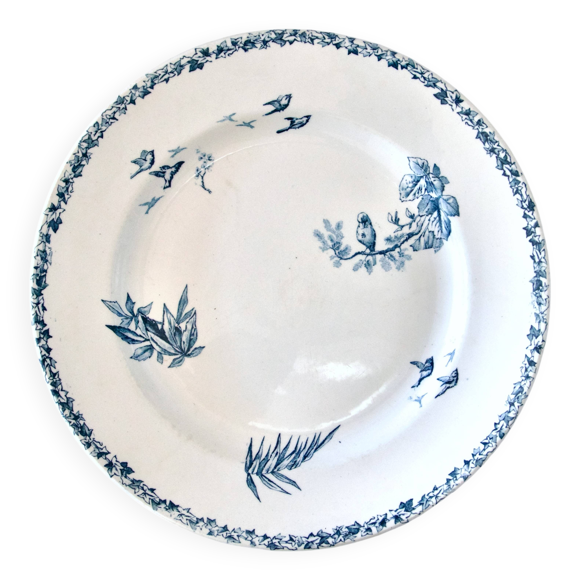 19th century round dish iron earth birds Choisy-le-Roi HB & C