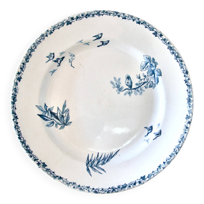 Plat rond en terre de fer oiseaux Choisy-le-Roi HB & C, XIXe siècle