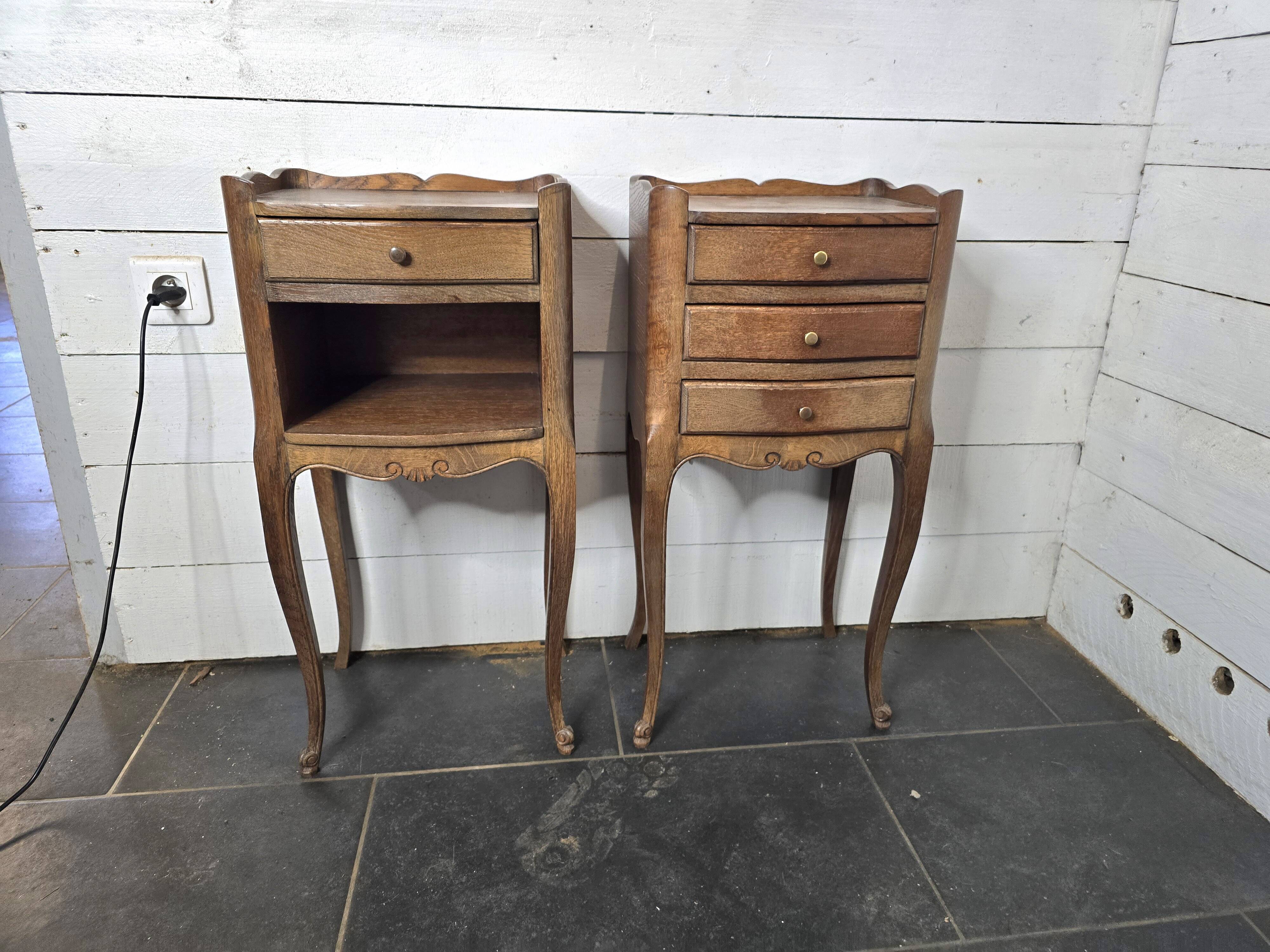 Pair of Louis XV style oak bedside tables
