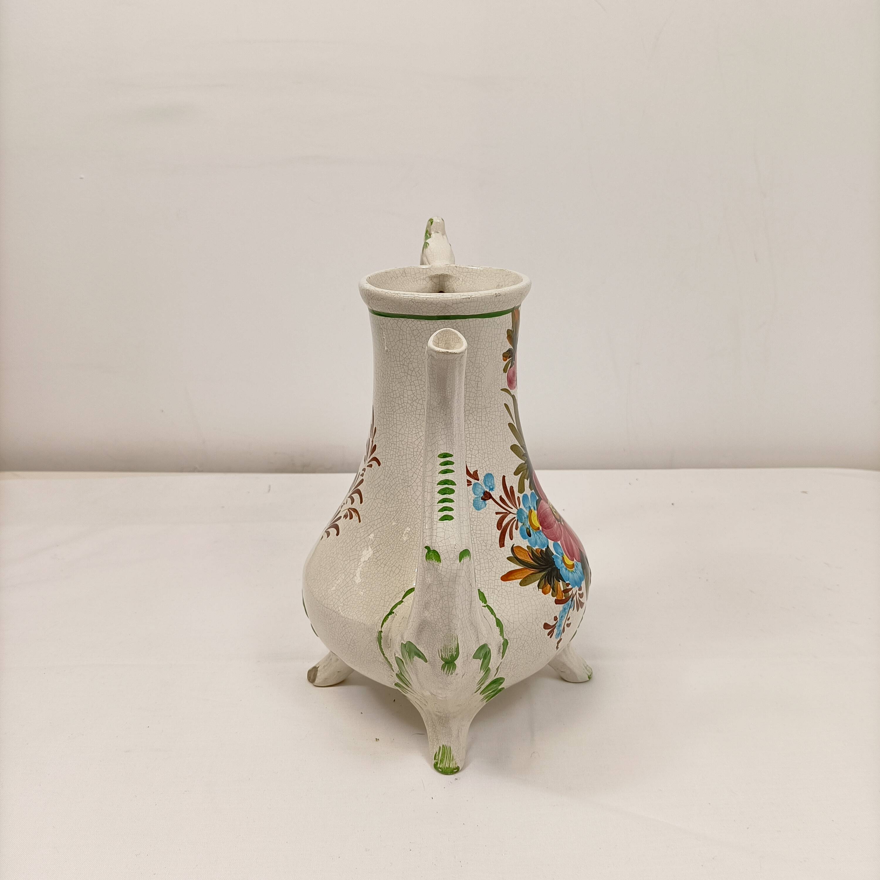 Antique Italian Bassano Vase Pitcher Carafe - Flower Pattern