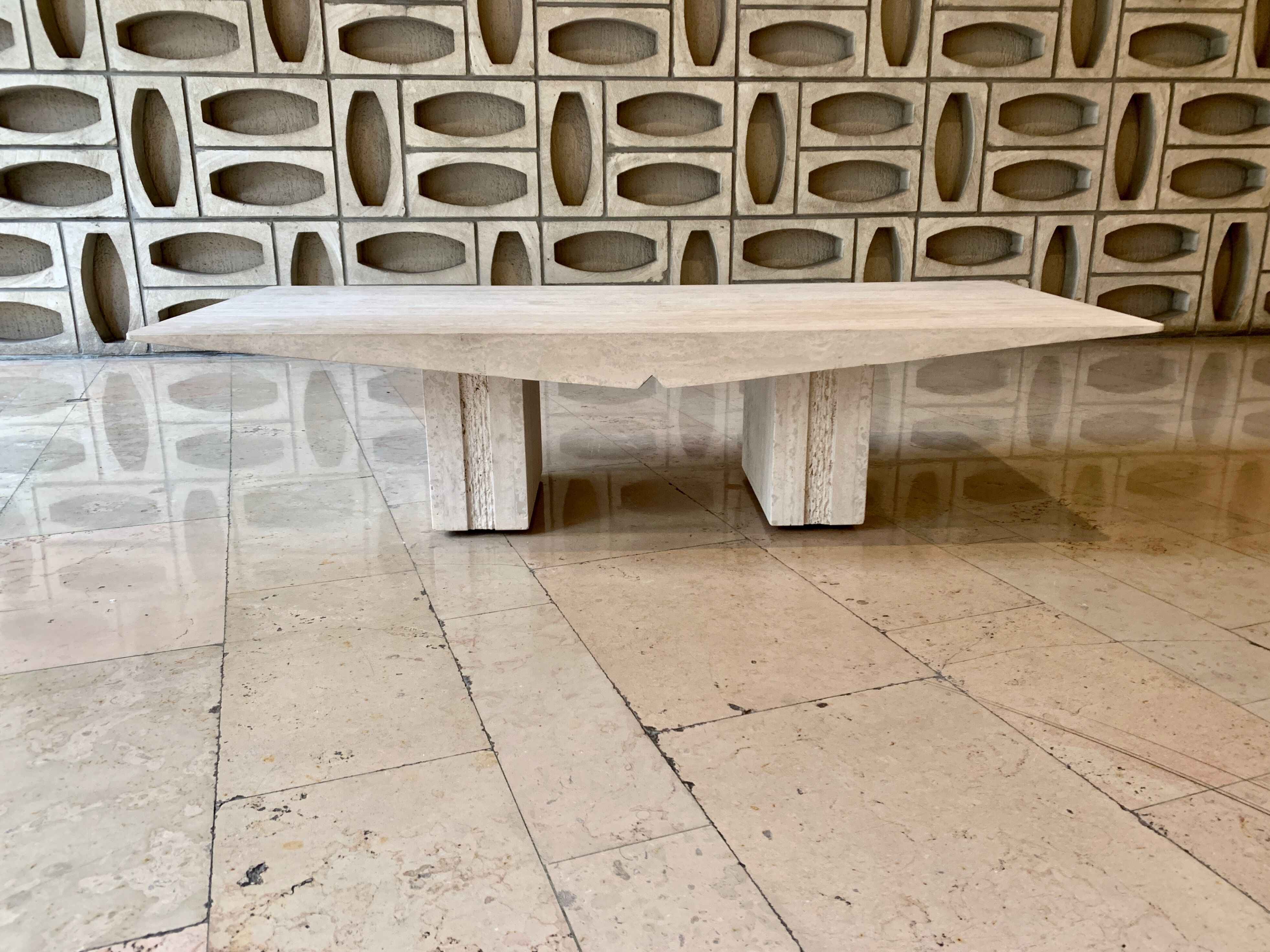 Vintage French coffee table in softened travertine