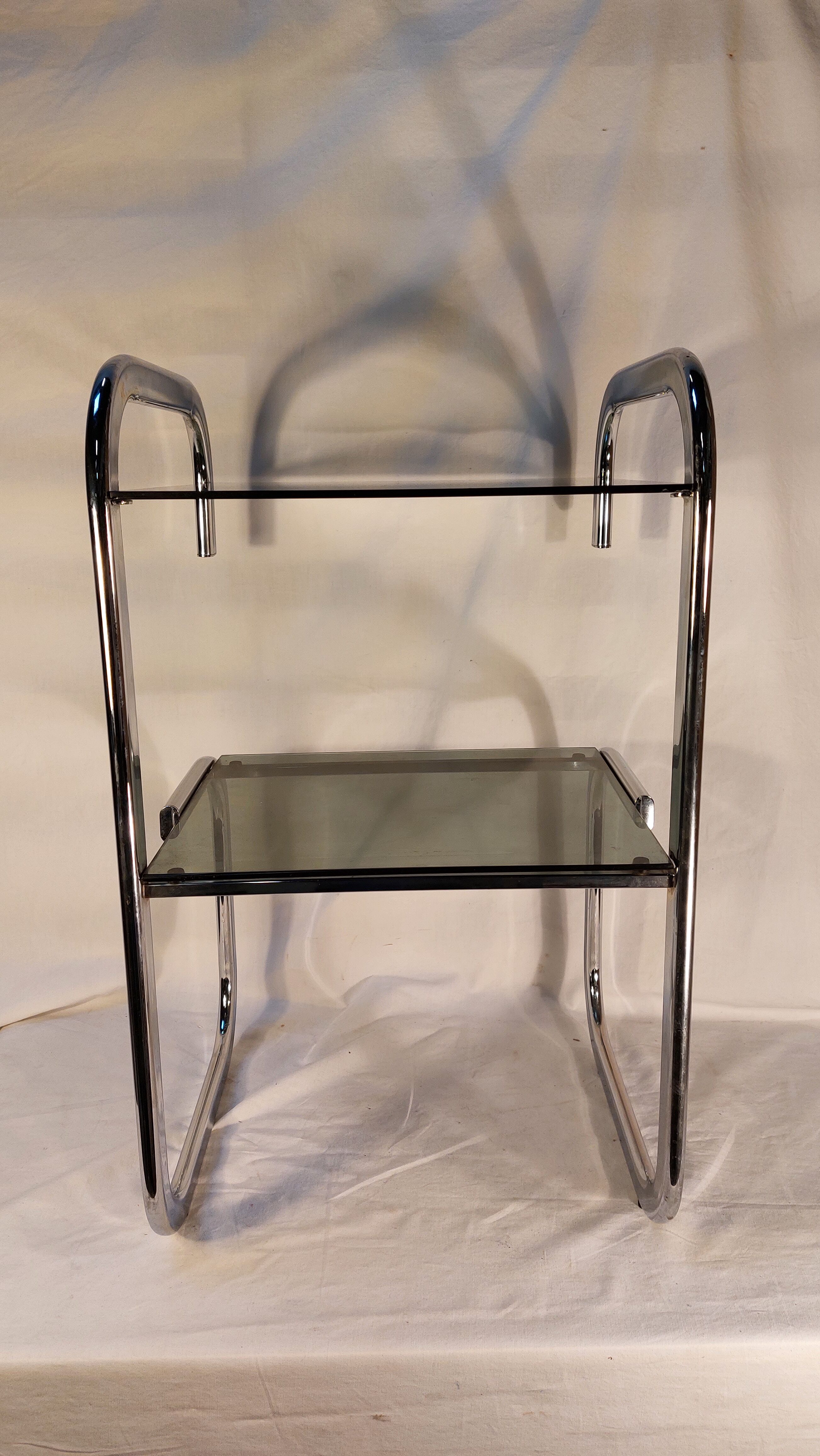 Vintage side table in chrome and smoked glass