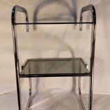 Vintage side table in chrome and smoked glass
