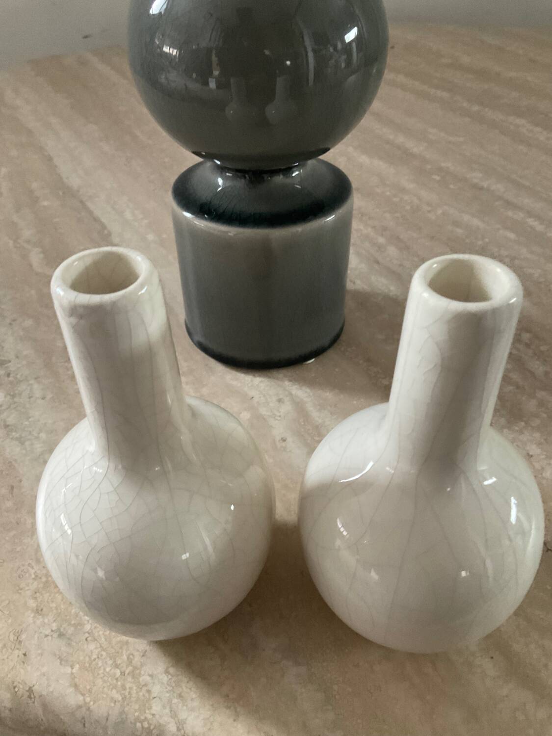 Trio of glazed ceramic vases