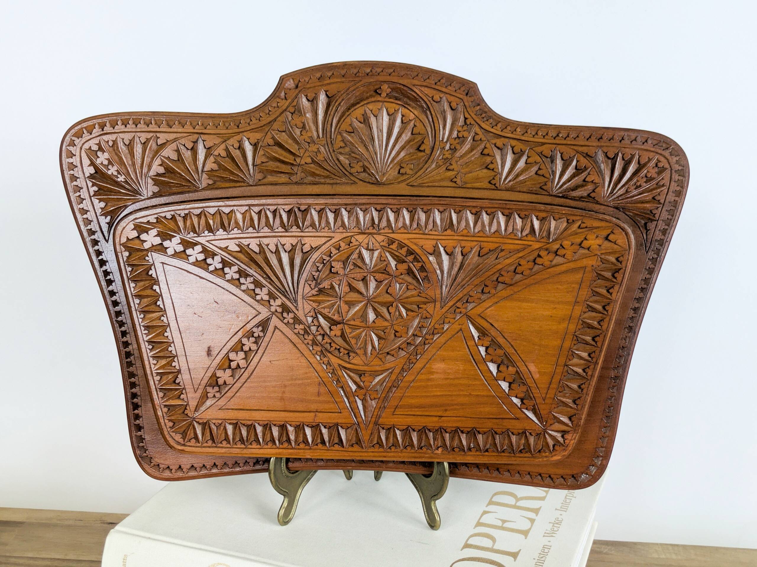 Wall-mounted letter holder, antique carved wood, folk art.