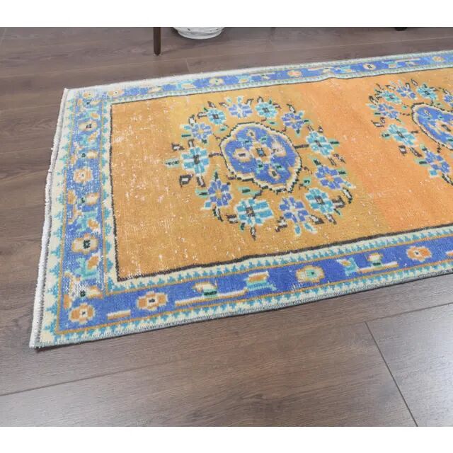 Vintage Turkish Oushak Handmade Wool Cotton Orange Runner Rug 78x313