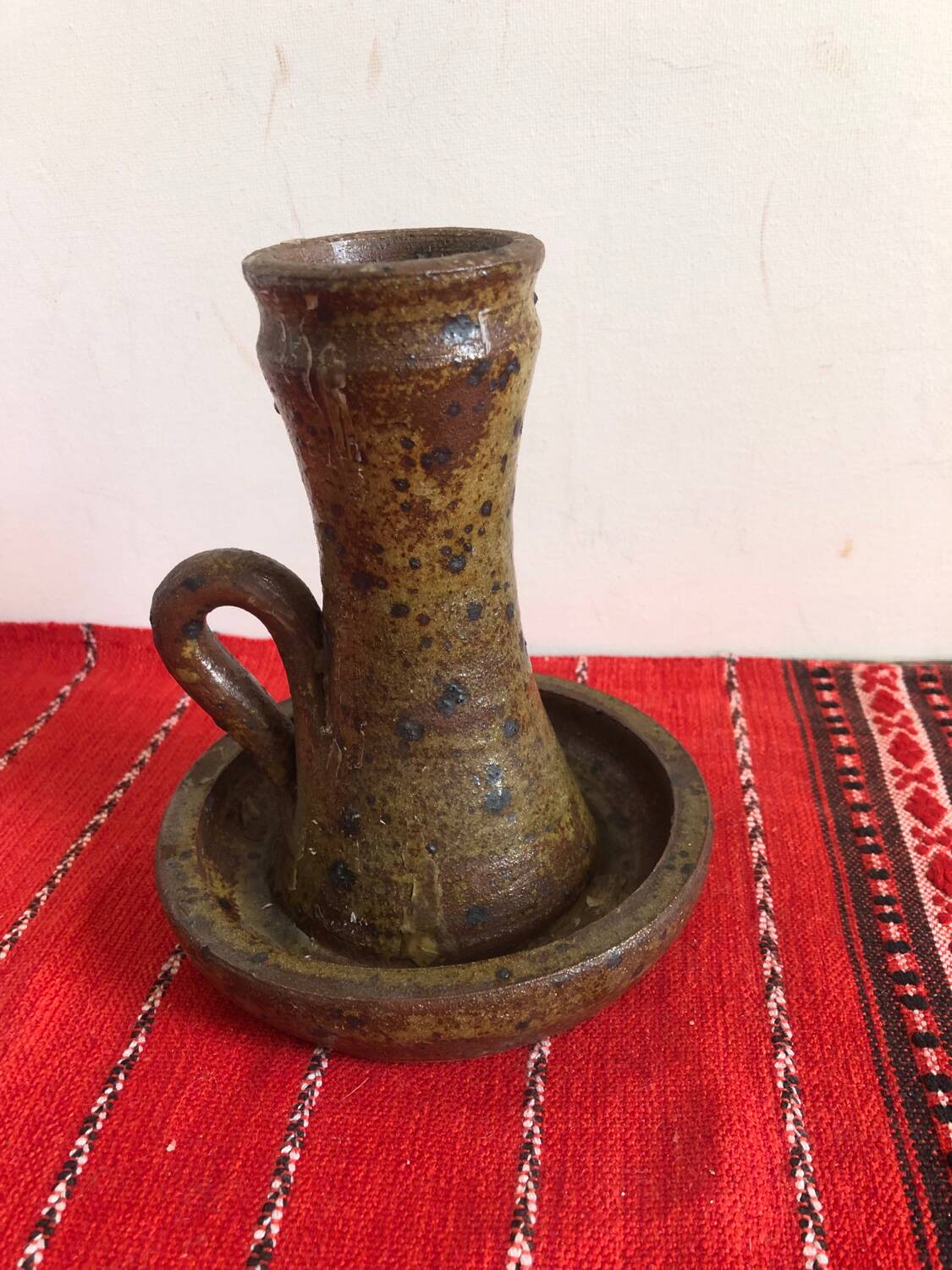 Antique pyrite sandstone candlestick