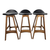 Lot de 3 tabourets de bar en teck d'Erik Buch Danish Design