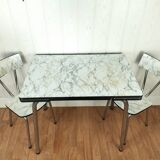 Formica table and its 2 chairs imitation marble