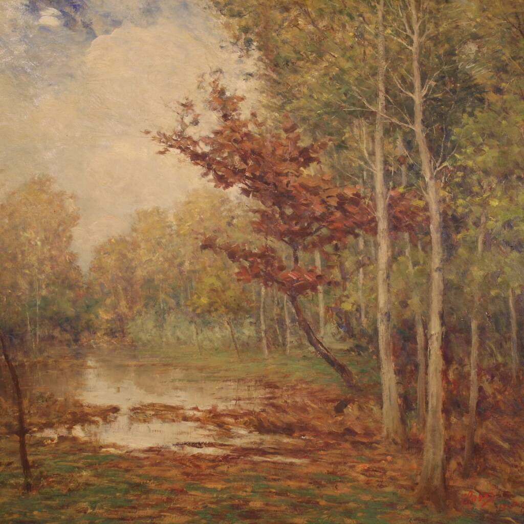 Italian painting landscape signed and dated from the 20th century