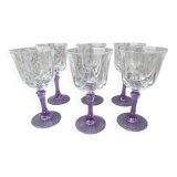 set of 6 purple stemmed crystal wine glasses
