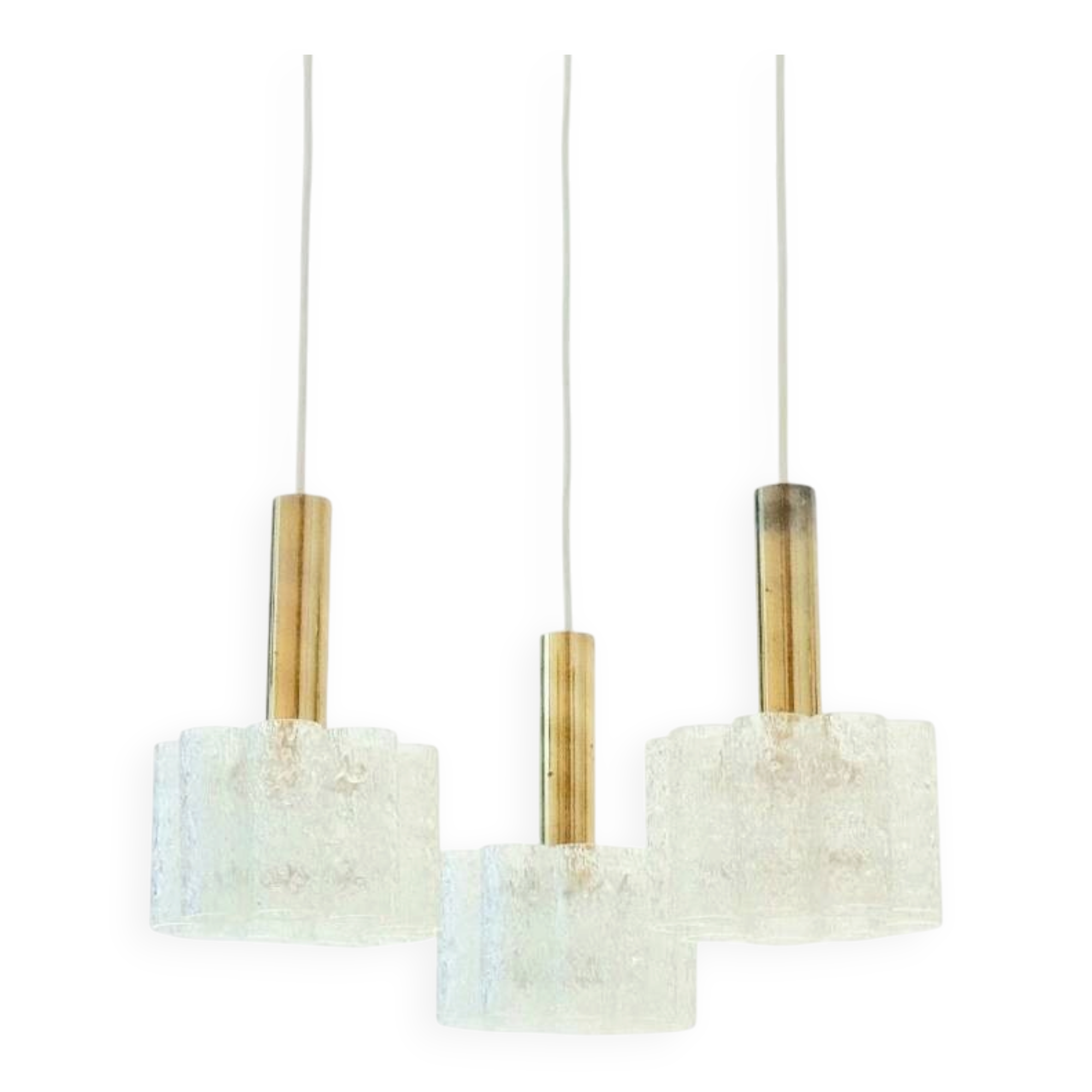 Mid-Century Modern Murano Ice Glass Triple Pendant Light from Doria, 1960s